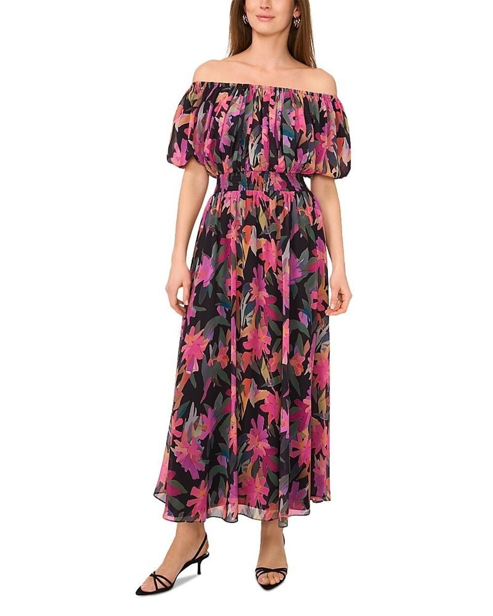 Vince Camuto Women's Off-The-Shoulder Puff-Sleeve Maxi Dress Size M 3971
